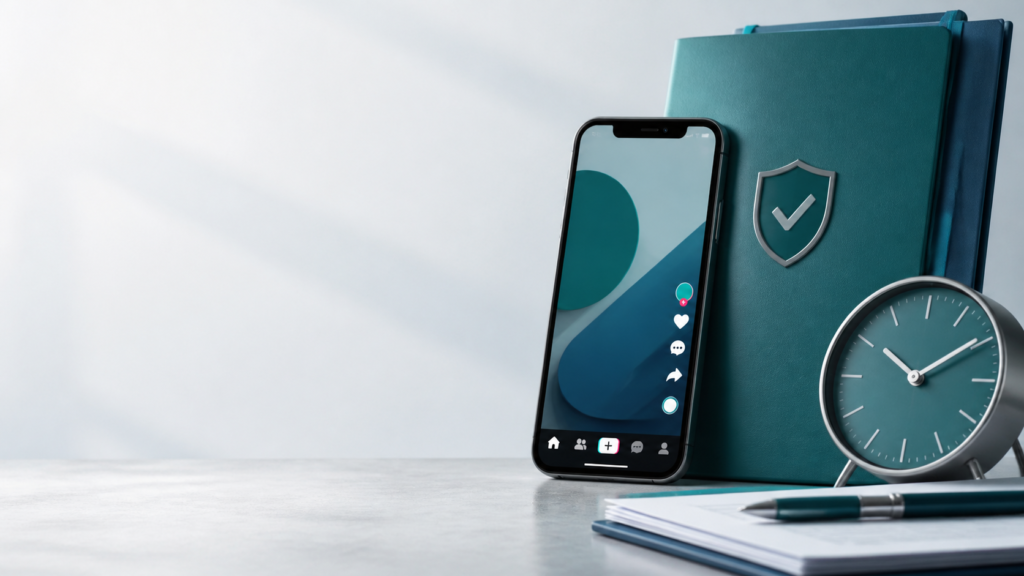 Celular, relógio e documentos de conformidade em ambiente profissional.
